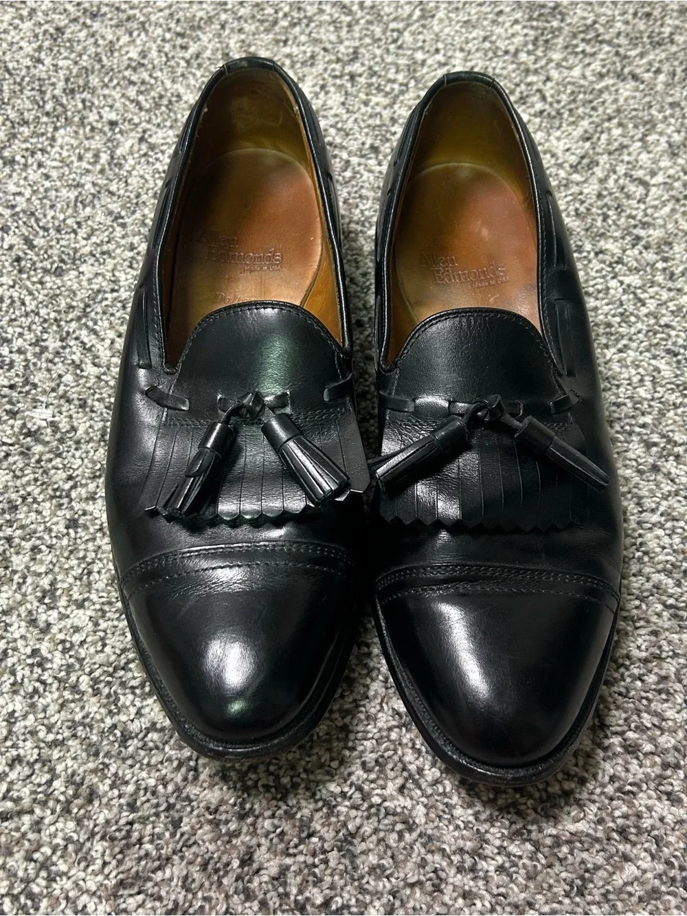 Allen Edmonds Dalton Black Leather Kiltie Tassel Cap Toe Loafer Mens 9.5 D Shoes